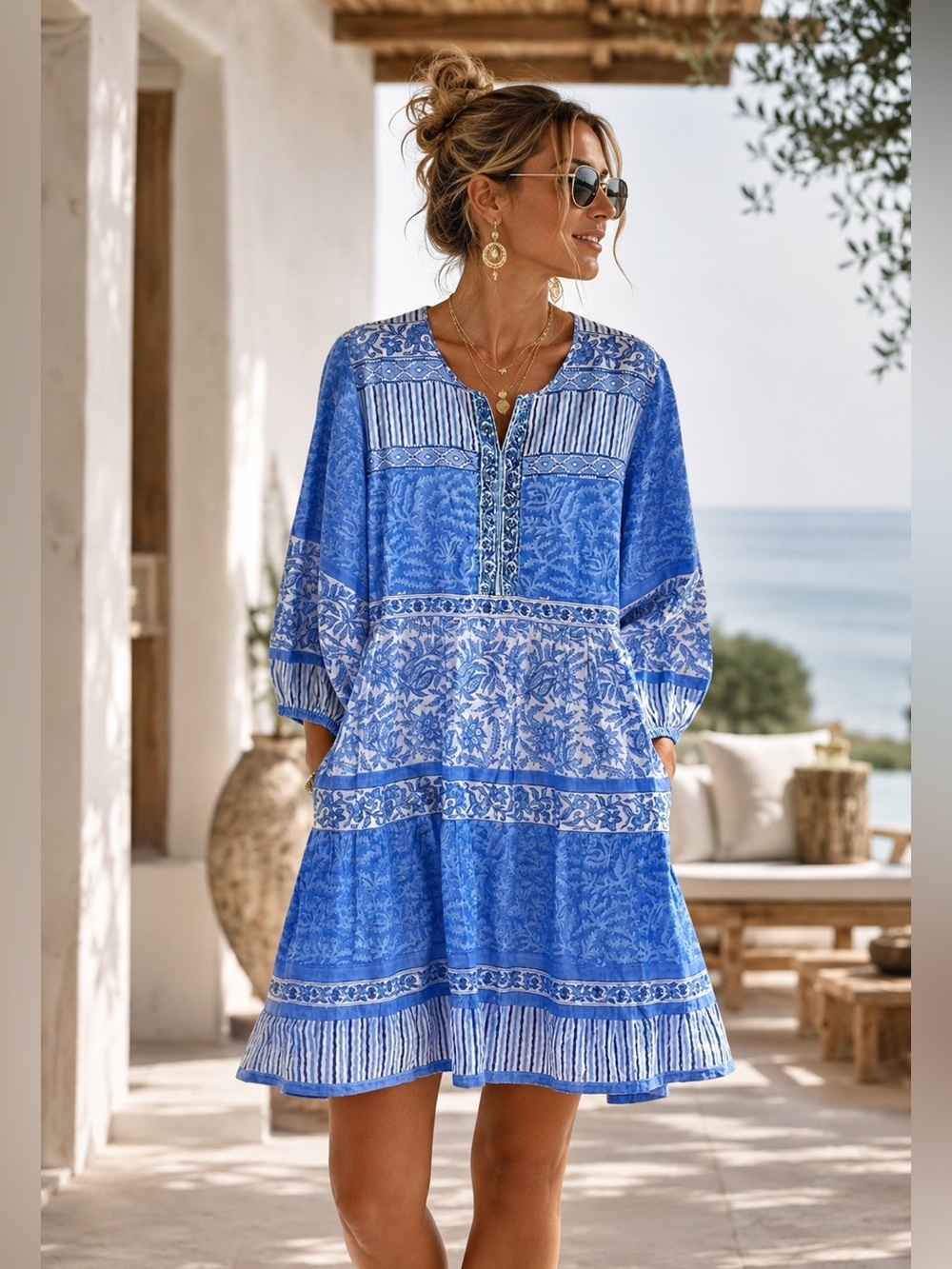 Bella tu blue white silver embroidered dress SZ XL